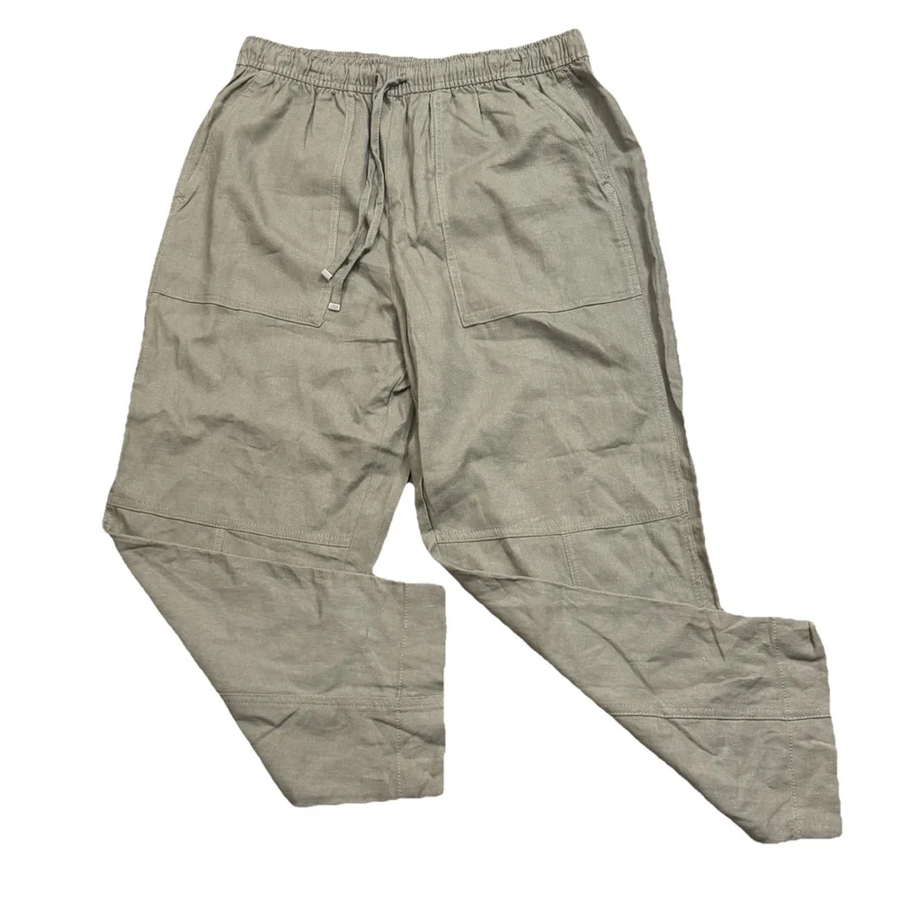 NWT Zara Linen Blend Cargo Pants Size:L Pockets Pull On women Olive Lightweight